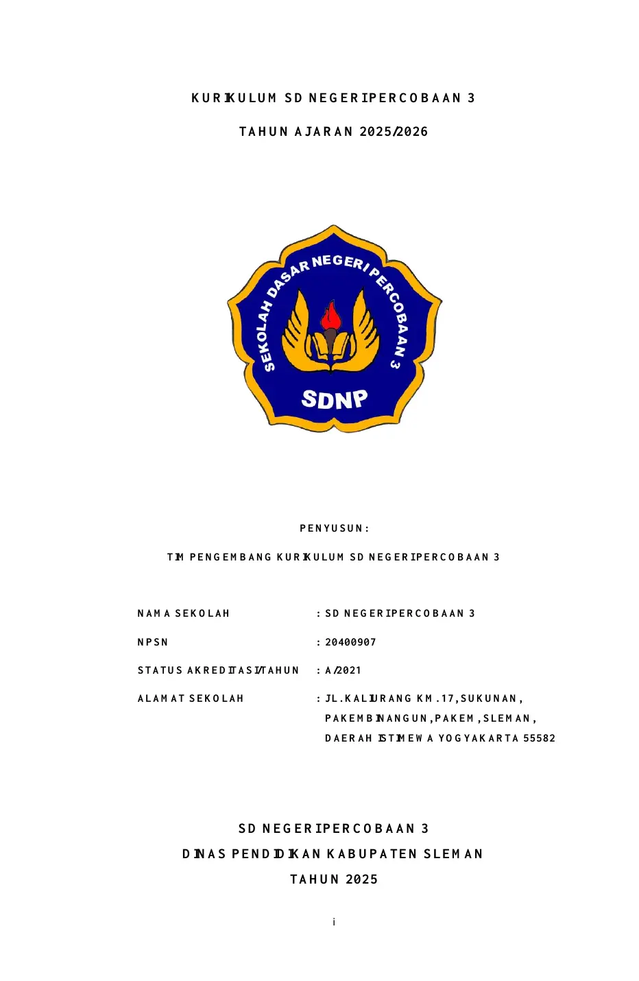 Sampul Kurikulum SDN Percobaan 3 Tahun Ajaran 2025/2026